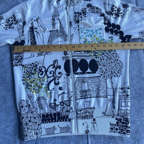 Vintage Sweater Womens Small Full Zip Beaded Short Sleeve Paris Vacation White - Picture 10 of 12